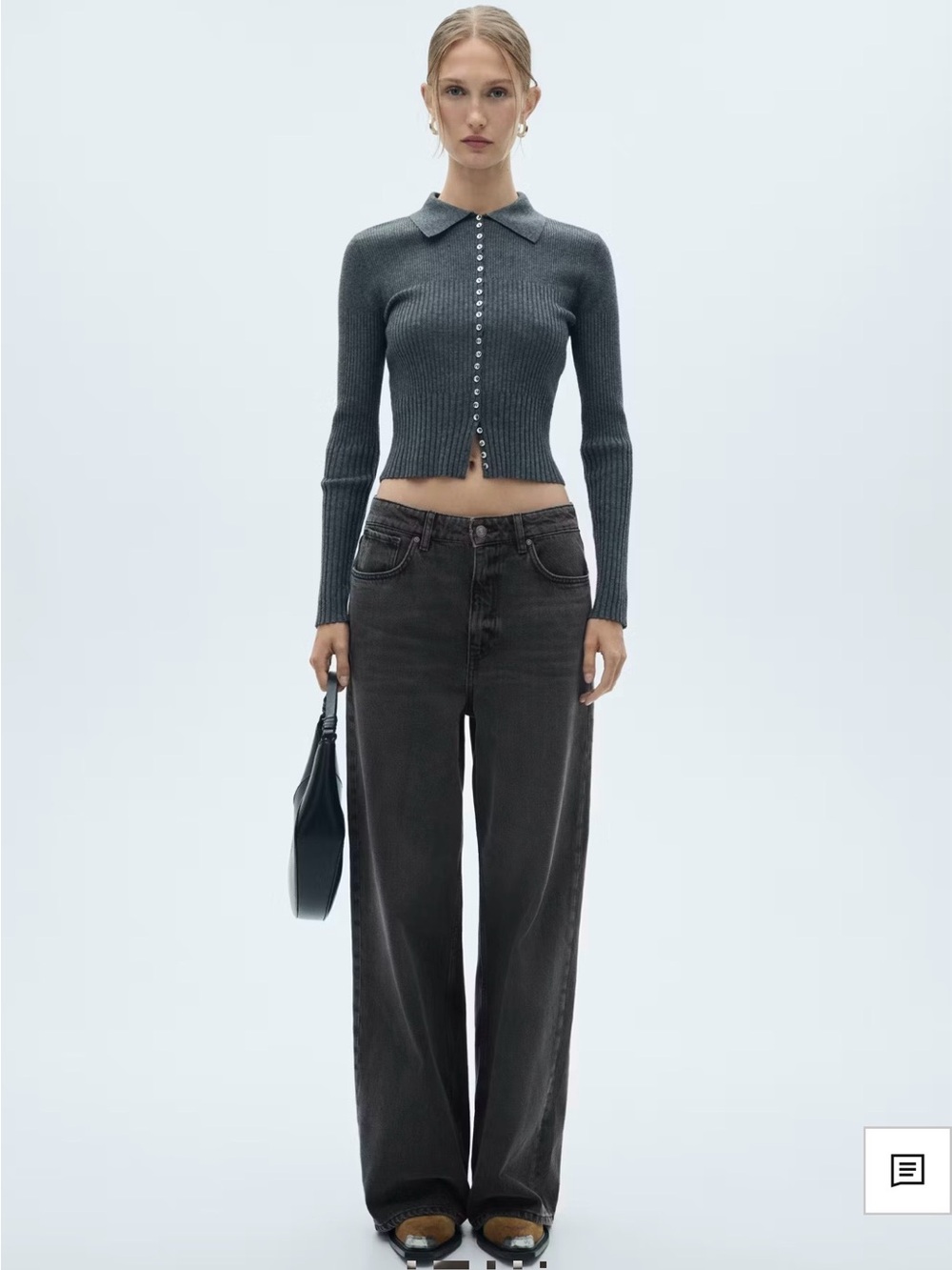 Mango Wide Leg Jeans in Charcoal Black